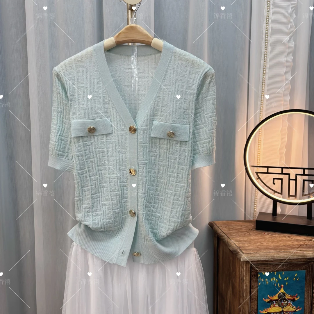 【S63凡茜格蓝色】欧货气质薄款针织衫开衫女上衣防晒空调衫