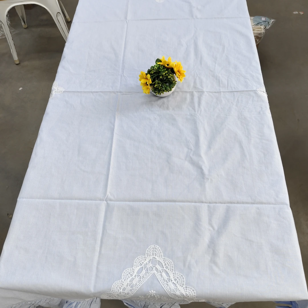 Q116蓝色条纹棉质桌布1.25*1.6m