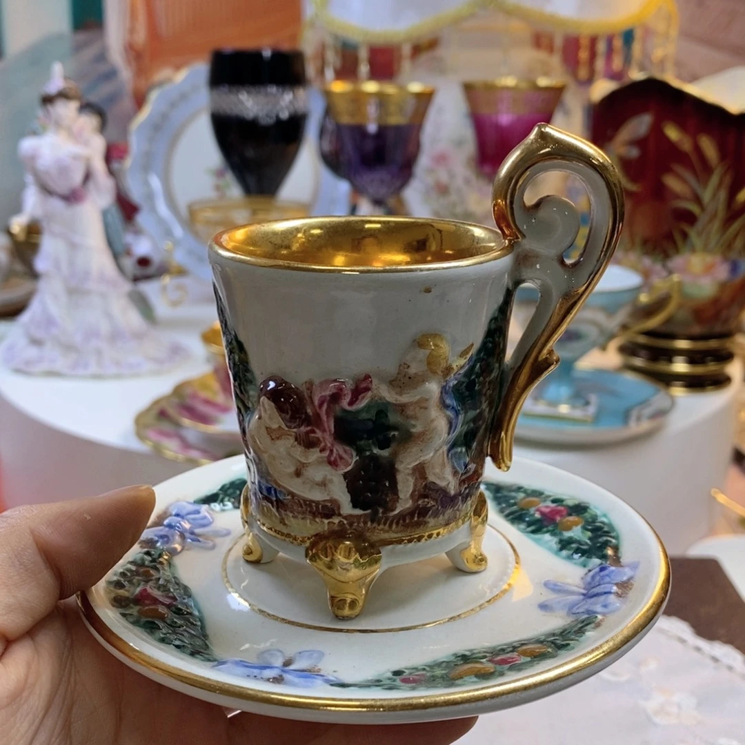 瓷片卡波蒂蒙特手绘瓷器欧瓷咖啡杯水晶杯