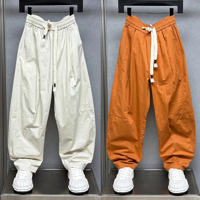 夏季薄款美式宽松百搭工装直筒阔腿裤糖果色潮流时尚弯刀休闲长裤