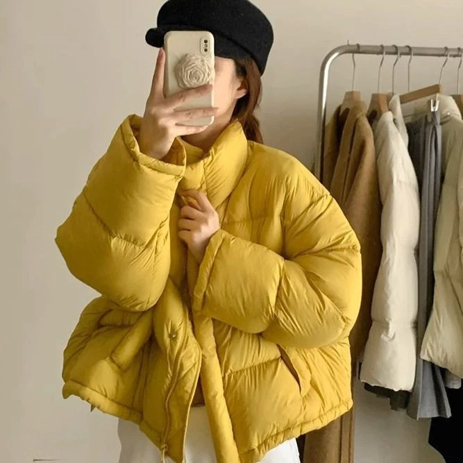 泡芙羽绒服宽松短款外套2025冬装立领抽绳显白面包服