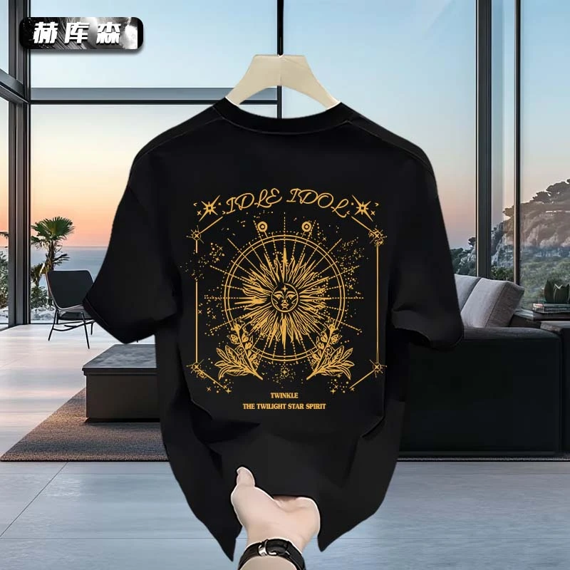 赫库森夏季圆领透气短袖创意图印花T恤休闲个性百搭宽松纯棉上衣