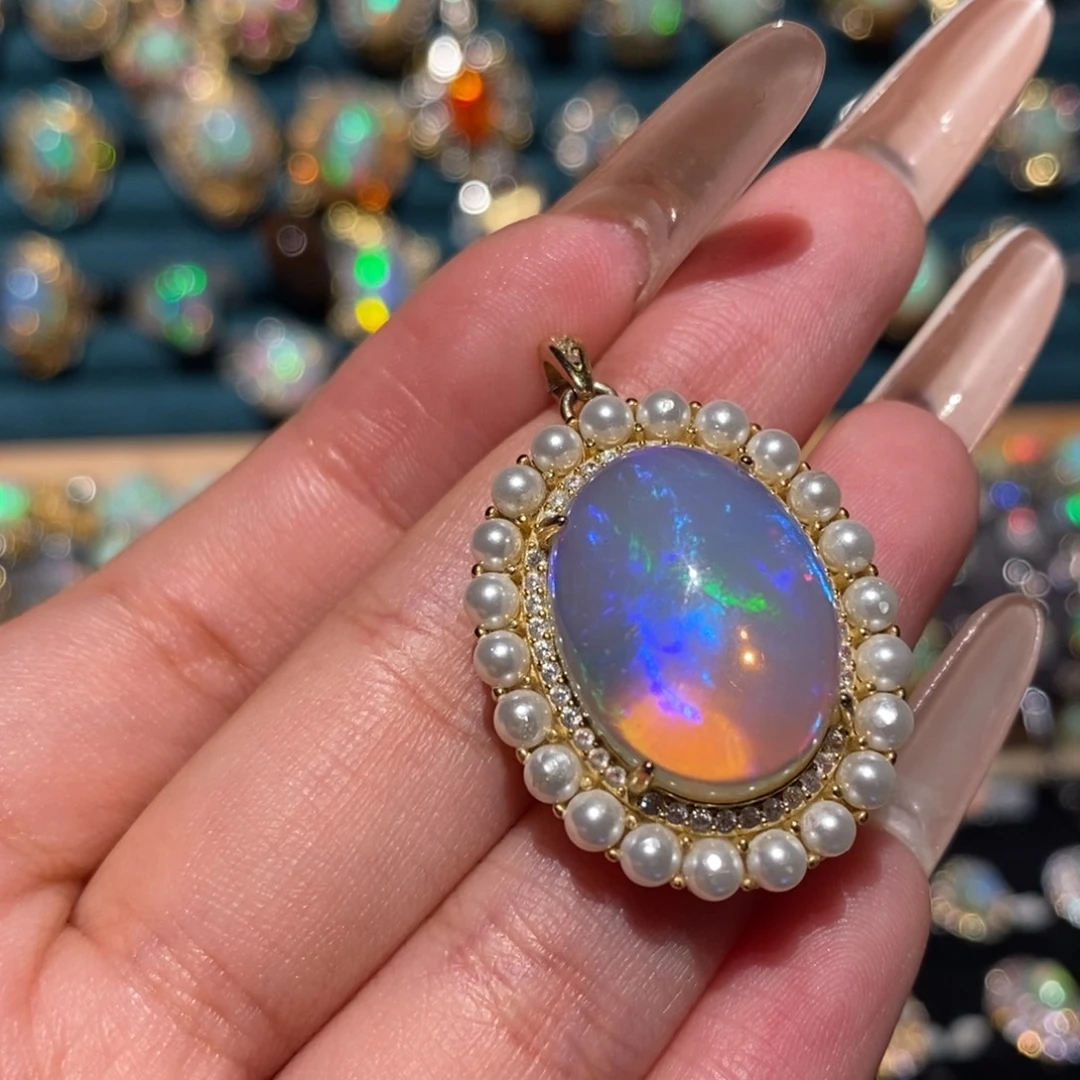 欧泊银S925镶嵌吊坠