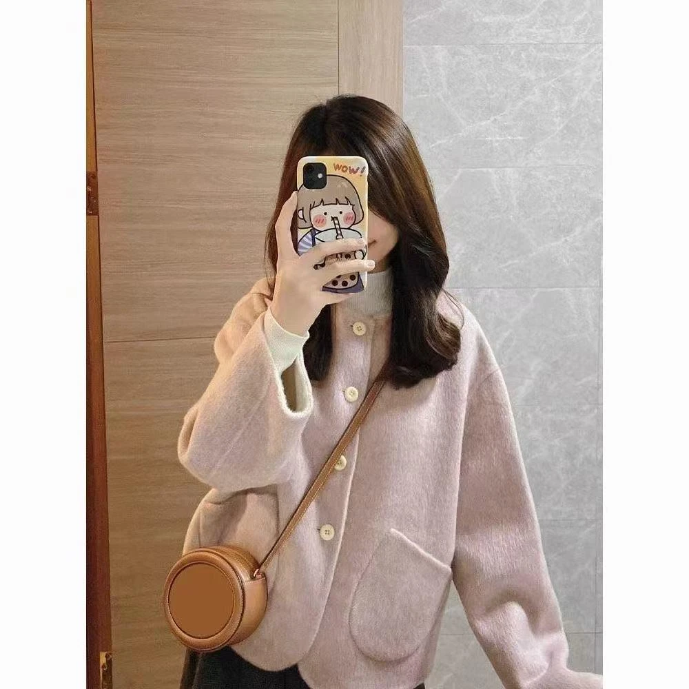 灰色毛呢外套女秋冬季2025新款韩系小香风超好看呢子大衣女