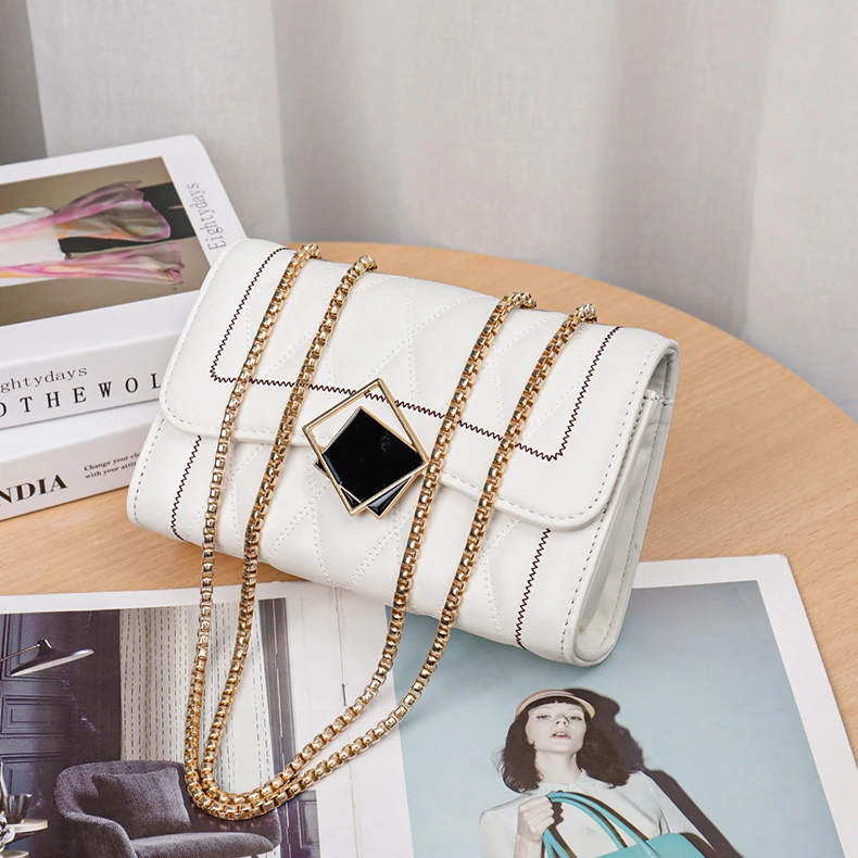 单肩包女2025新款时尚百搭菱格链条包斜挎包白色C3