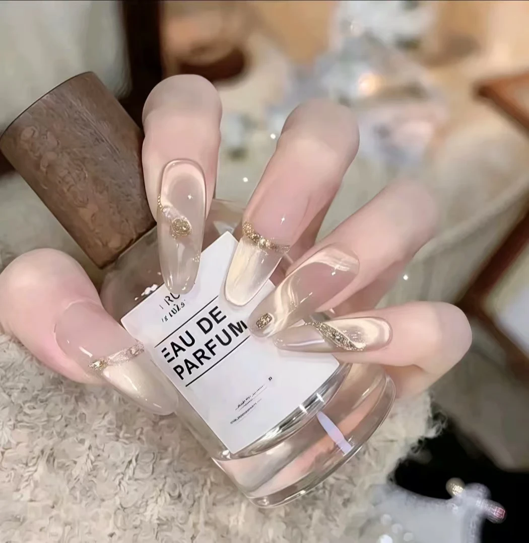 【纱梦星霜】轻奢显白纯手工穿戴甲光疗甲冰透渐变四季流行 10片装