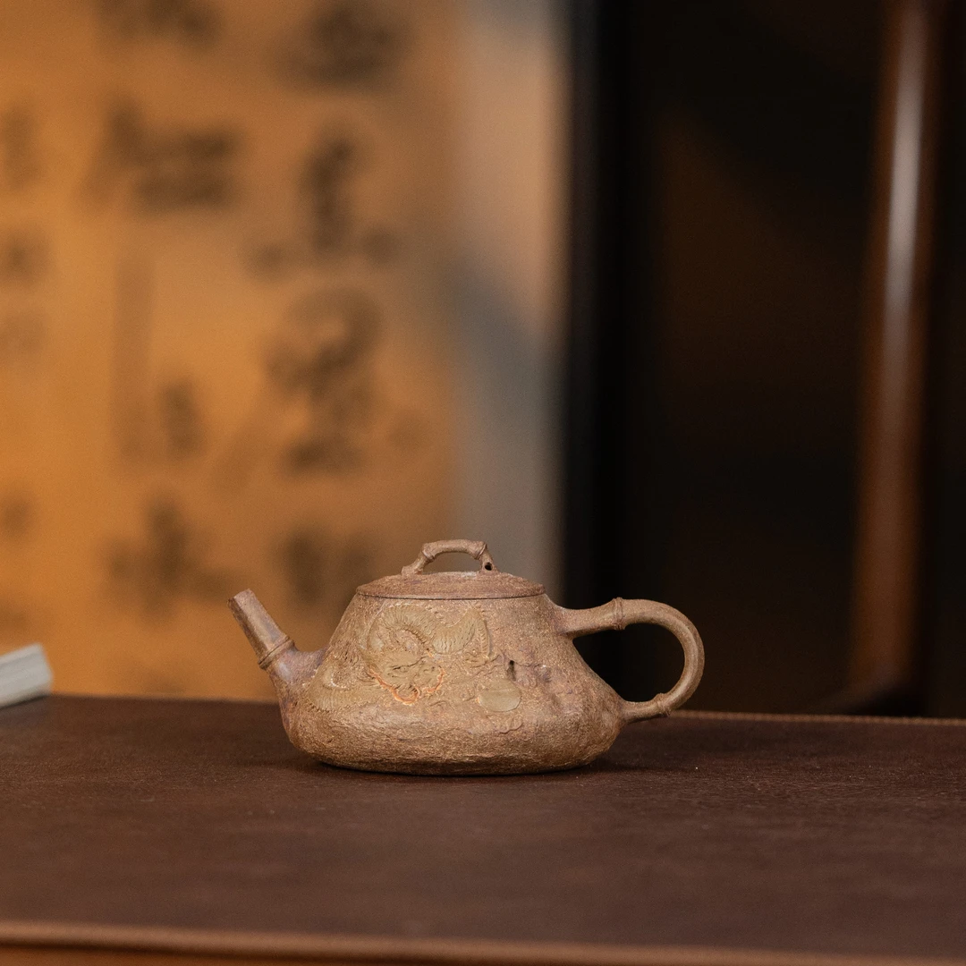 【利贞丨竹枝隐龙410】原矿柴烧潘伯民全手工120cc宜兴紫砂壶