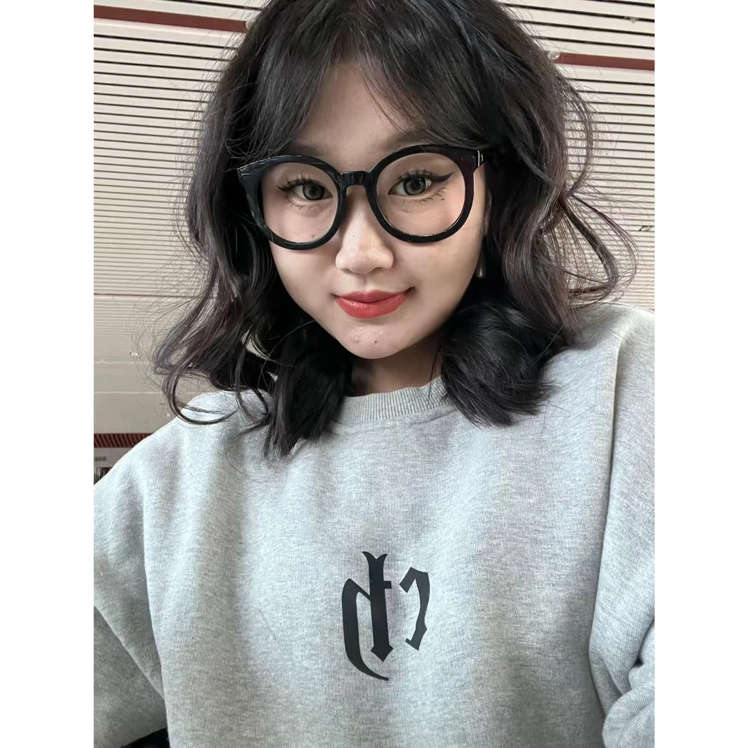 印花宽松圆领卫衣女中长款秋冬款薄款加绒款舒适长袖T恤休闲百搭