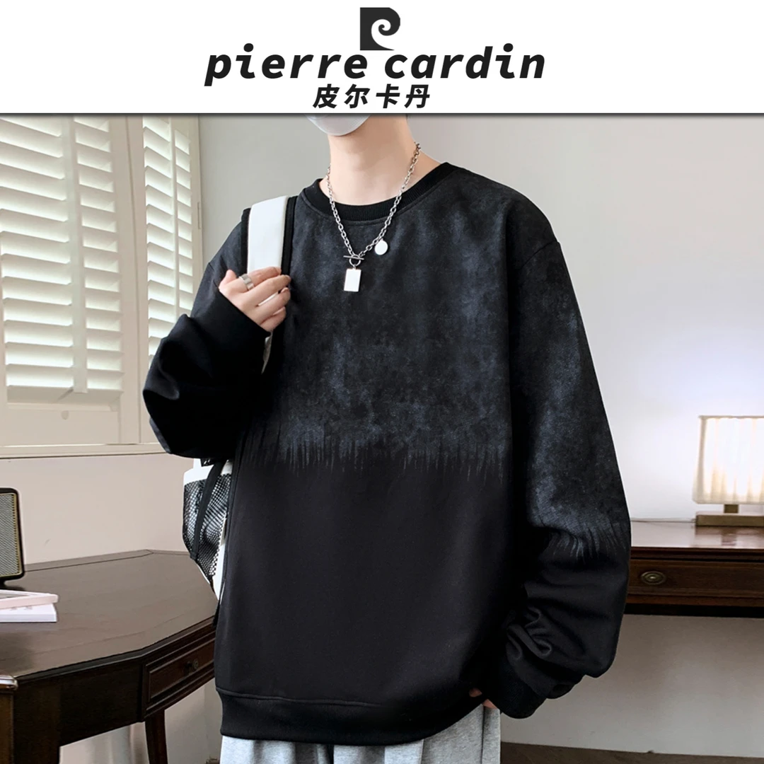皮尔卡丹【官方】撞色渐变卫衣痞帅宽松大码男装休闲圆领长袖春秋款