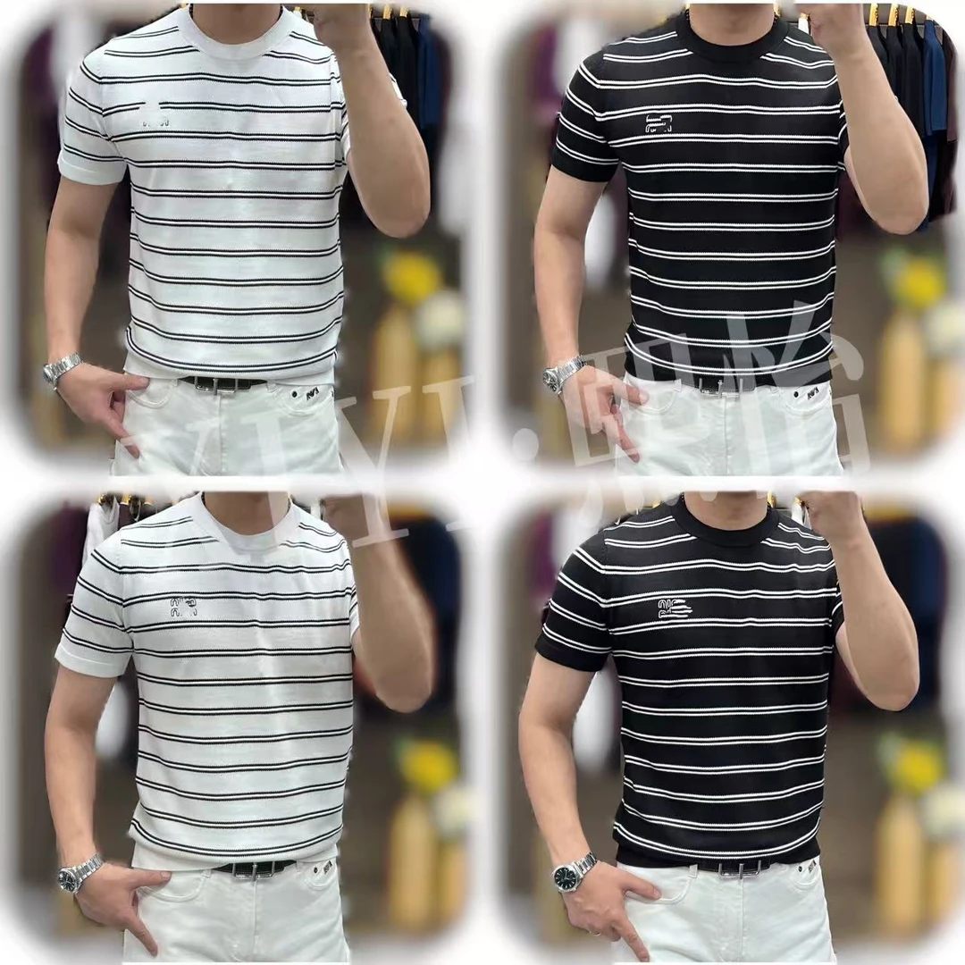 【XI.YI/熙怡】2026早春百搭男士简约时尚经典织花条纹舒适短袖6667