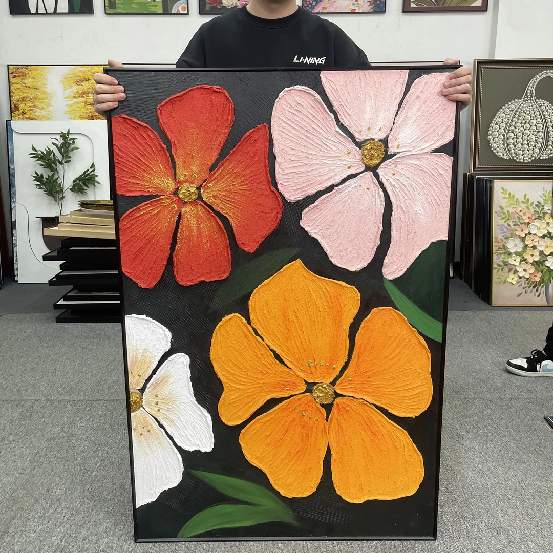 肌理抽象多彩花卉客厅装饰画走廊过道现代肌理挂画8120