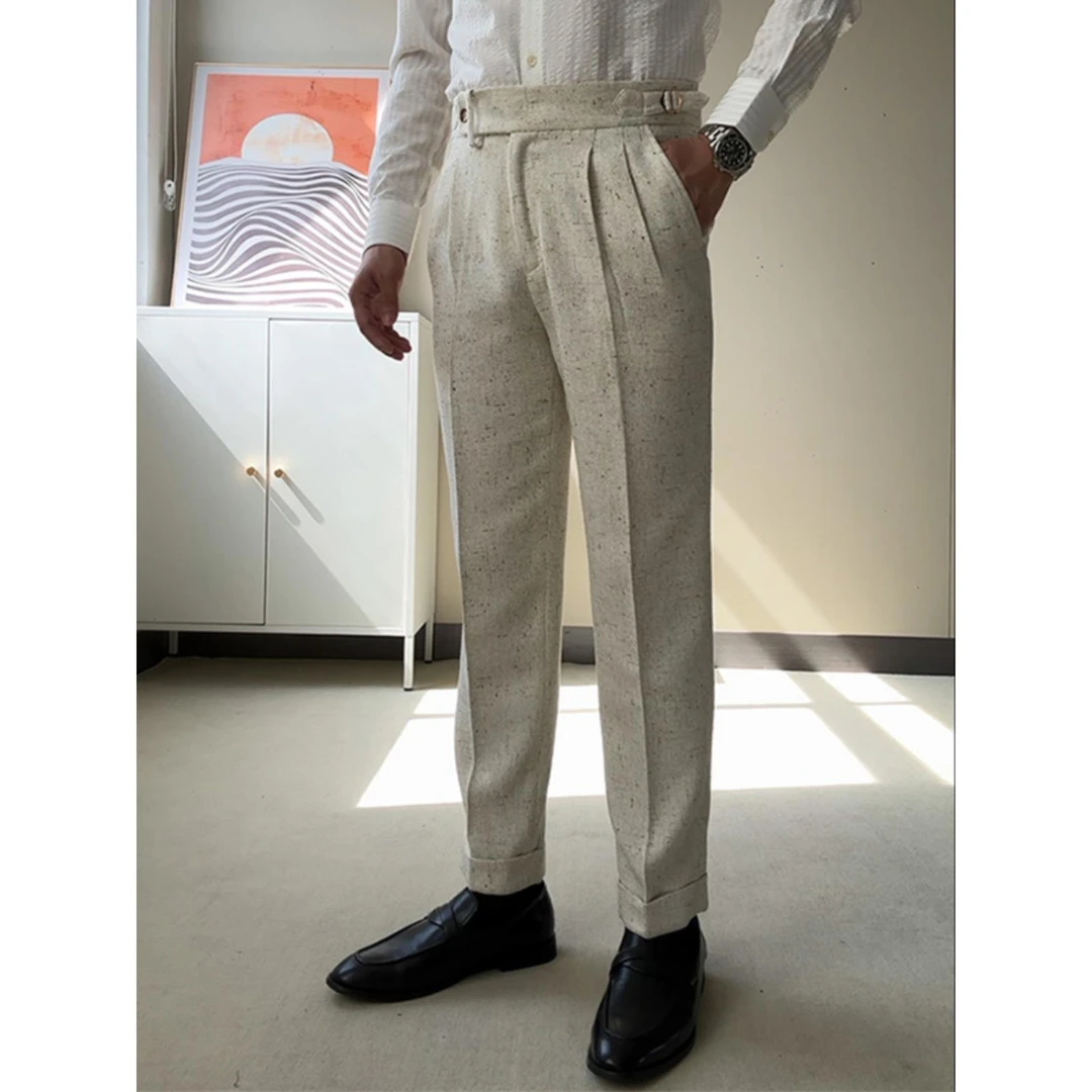 商务风长裤西装裤男士修身小脚毛呢西裤秋冬季免烫百搭直筒休闲裤