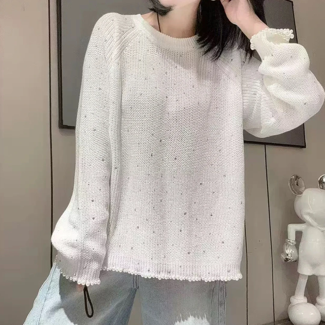 200冬季新品时尚圆领亮钻钉珠针织衫