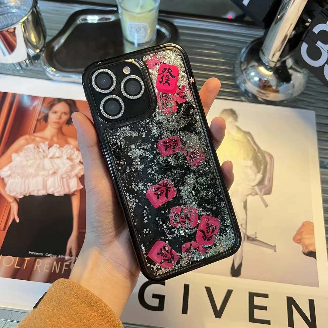 适用于发财苹果12-16大孔流沙iPhone16promax网红防摔全包手机壳