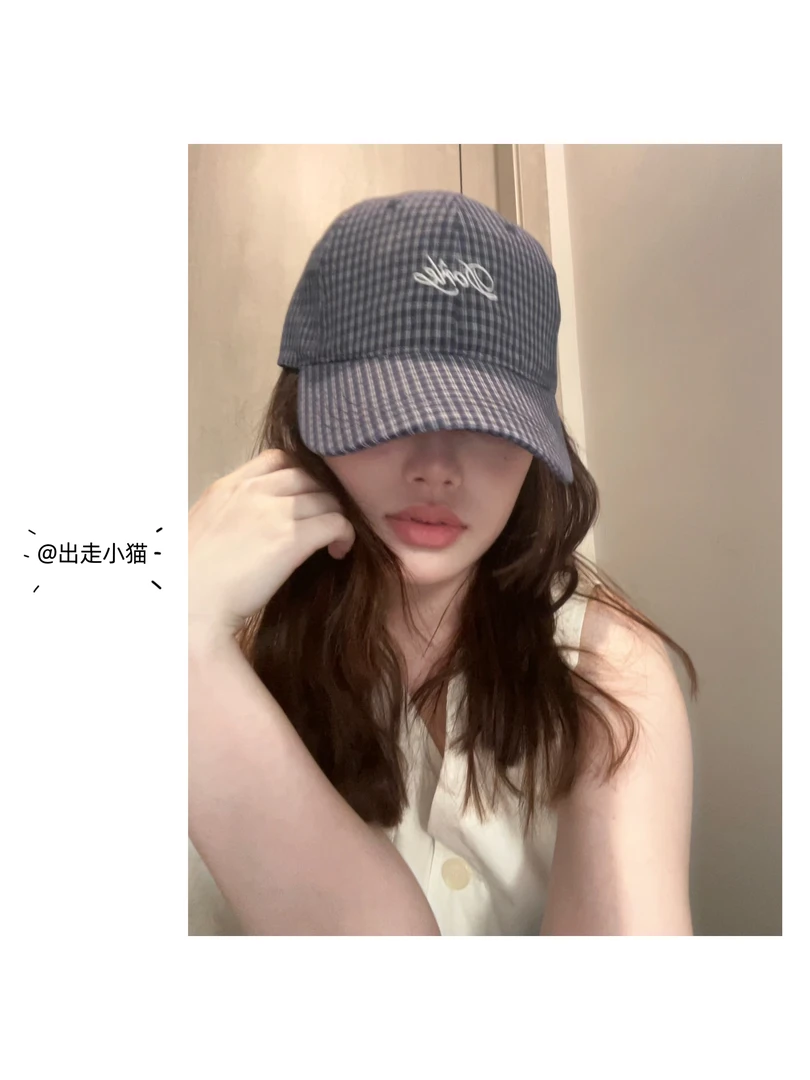 出走小猫 | 格子鸭舌帽字母韩系小清新马术帽子夏季摩斯风遮阳帽
