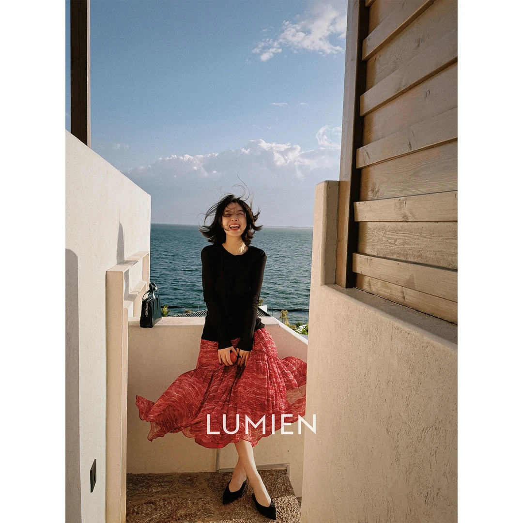 【LUMIEN】法式不规则对丝花边印花肌理感设计大裙摆半裙LX5DQQ191