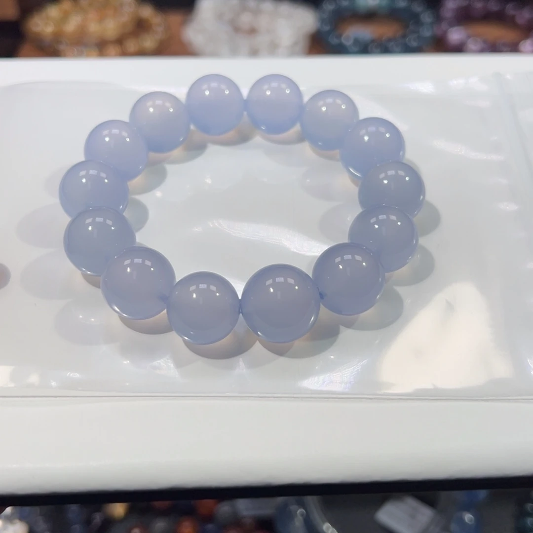 玛瑙/玉髓手串未镶嵌15m天花板级冰润蓝玉髓