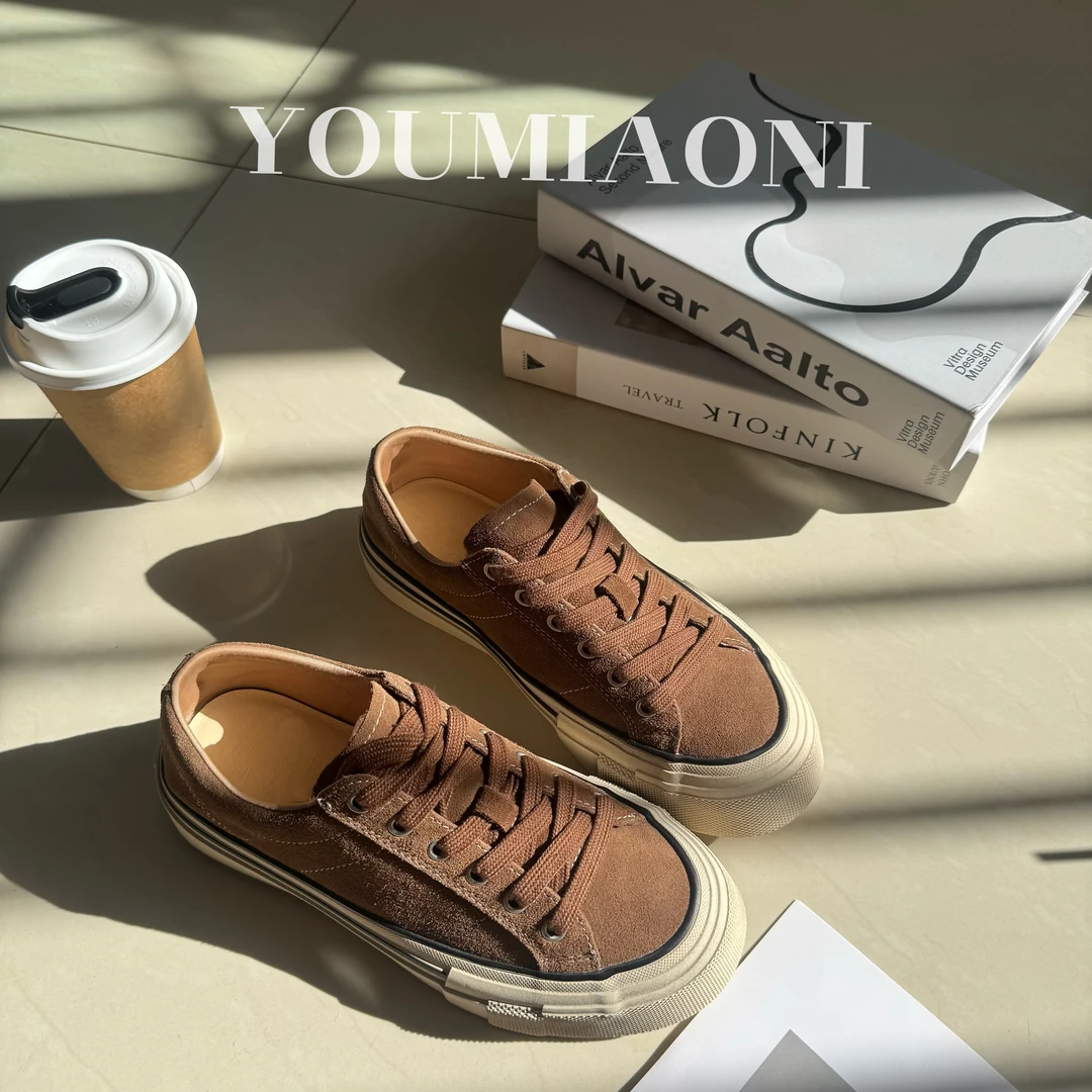 YOUMIAONI秋季新款琥珀流光透气休闲板鞋低帮做旧时尚复古厚底鞋