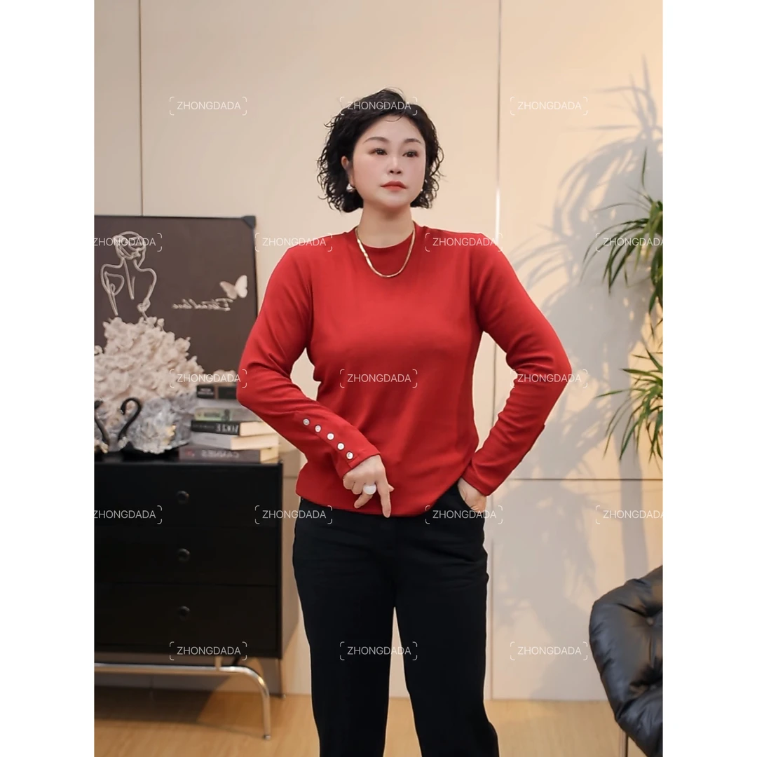 ZHONG大大【】百搭纽扣上衣休闲舒适长袖早秋2025新款洋气T恤999*