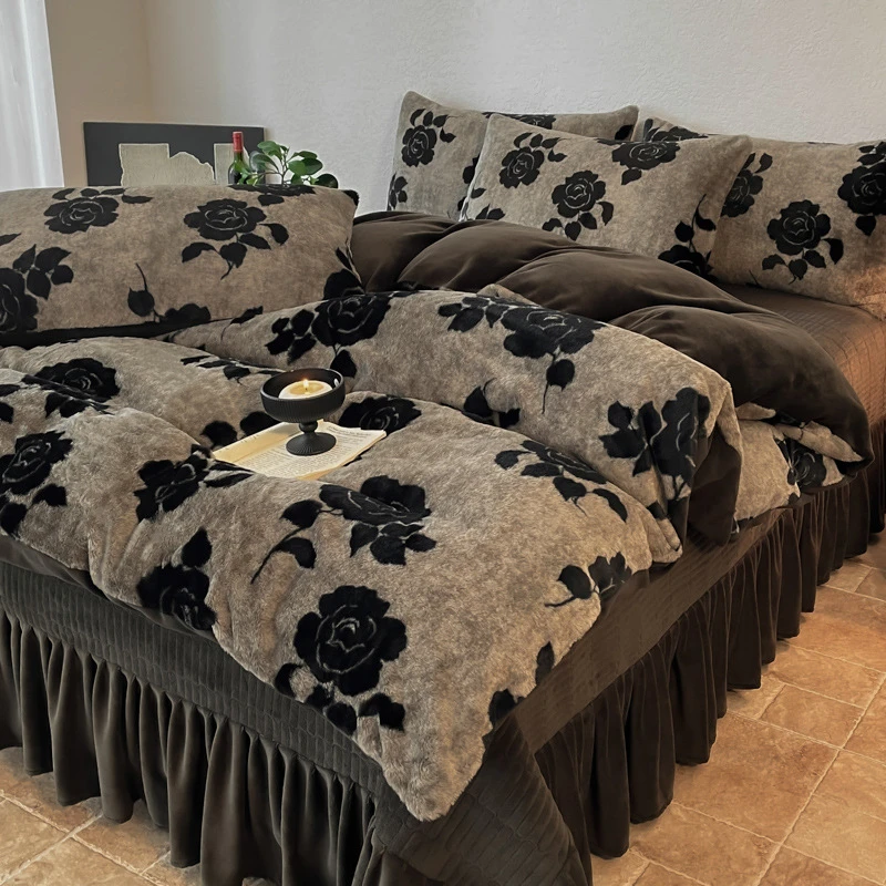 A类母婴兔绒牛奶绒床盖款四件套美拉德高克重加厚冬季保暖四件套