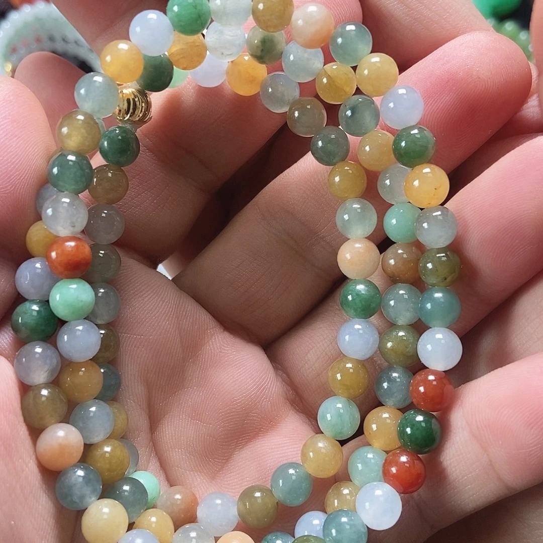 翡翠未镶嵌颈饰三色福禄寿喜翡翠珠链