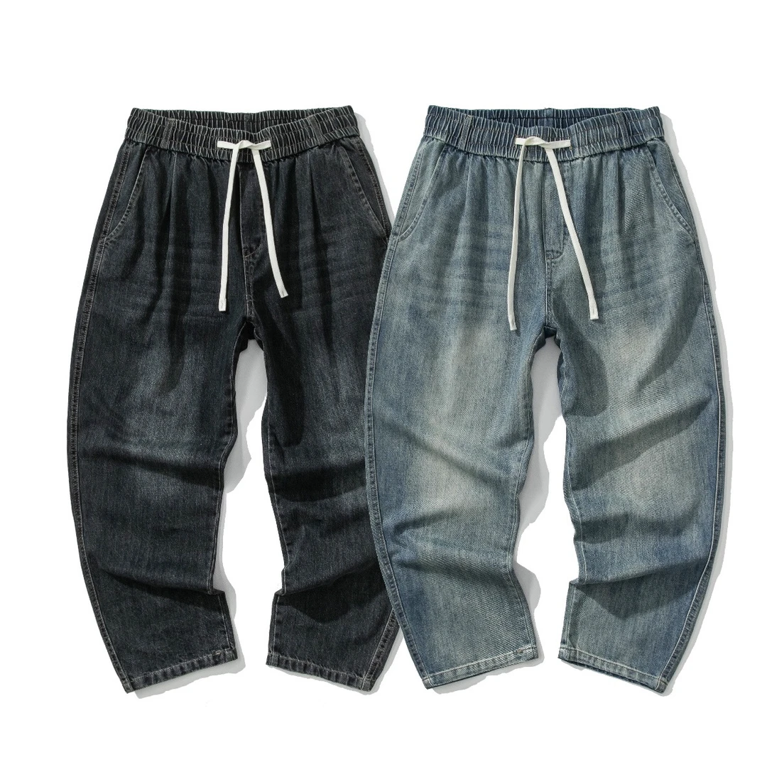 290斤可穿大码秋冬美式做旧浅蓝牛仔裤宽松休闲长裤大裆裤子男