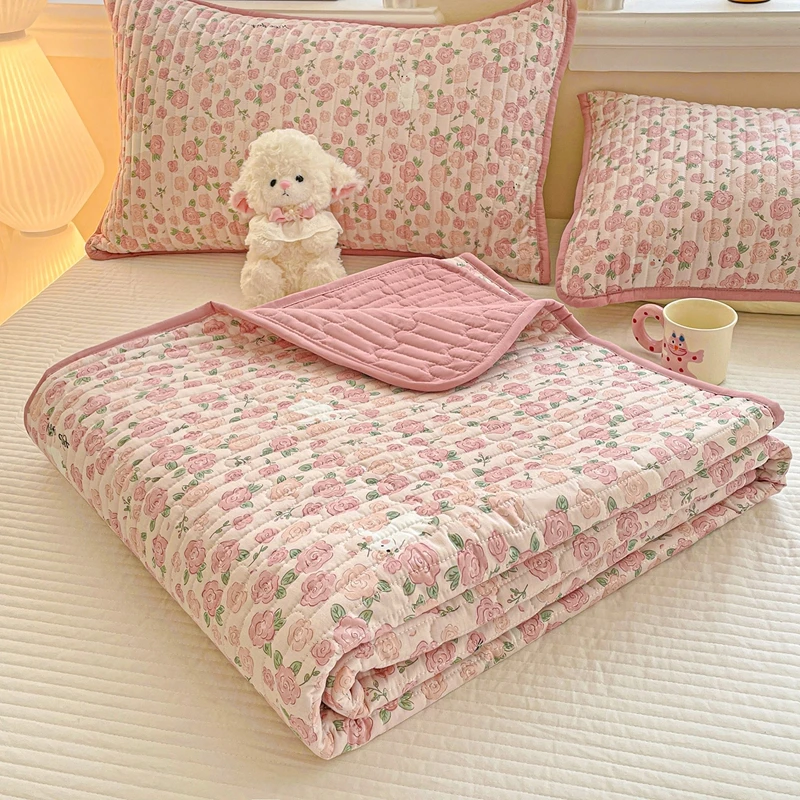 A类纯棉床盖单件100%全棉夹棉少女心榻榻米床单宿舍单双人三件套1