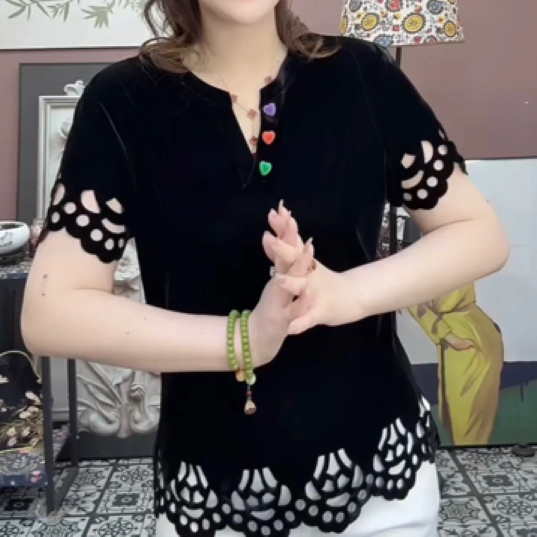 1051新中式国风丝绒短袖