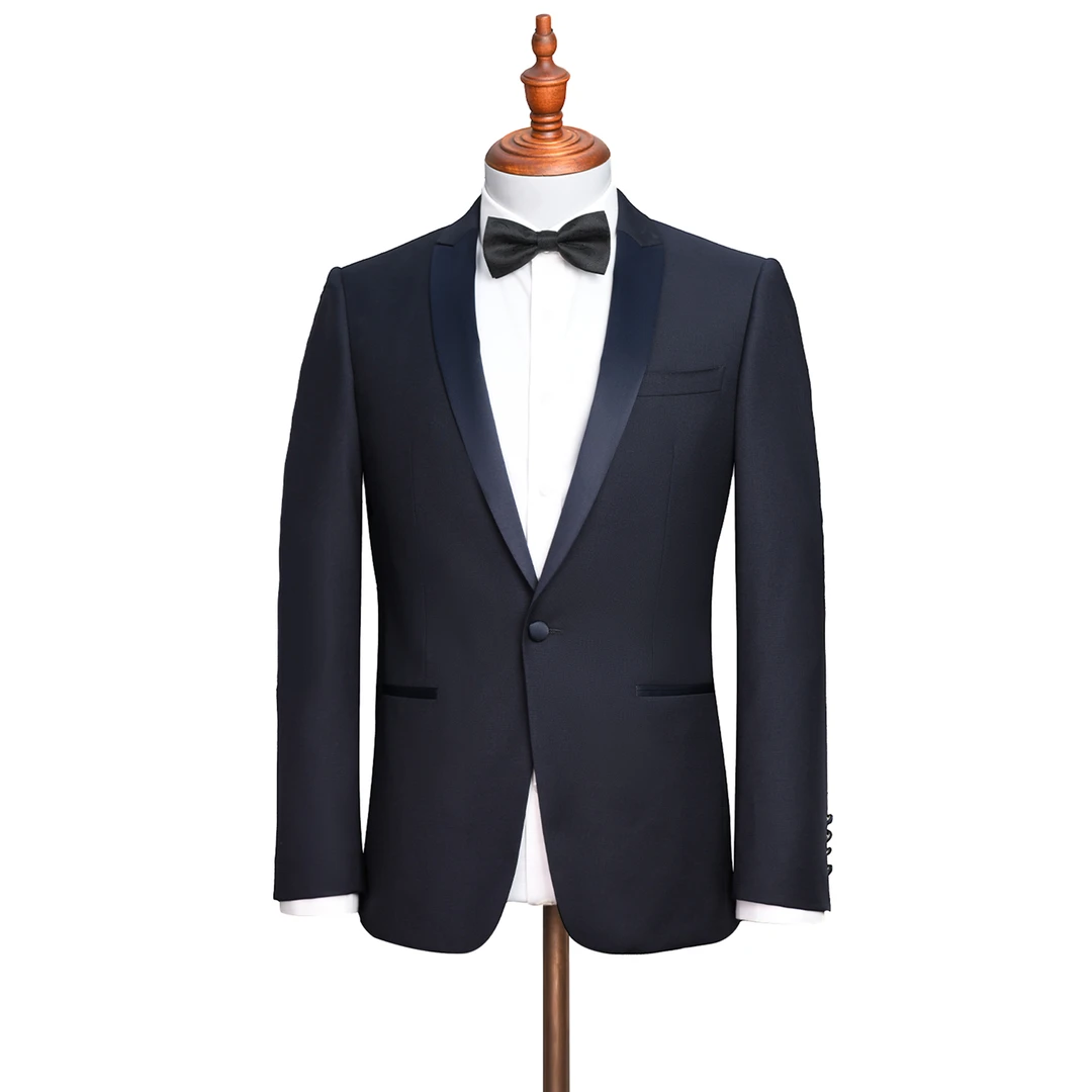Bland Yeah新款藏蓝色羊毛戗驳领西装正装西服外套礼服宴会婚庆男