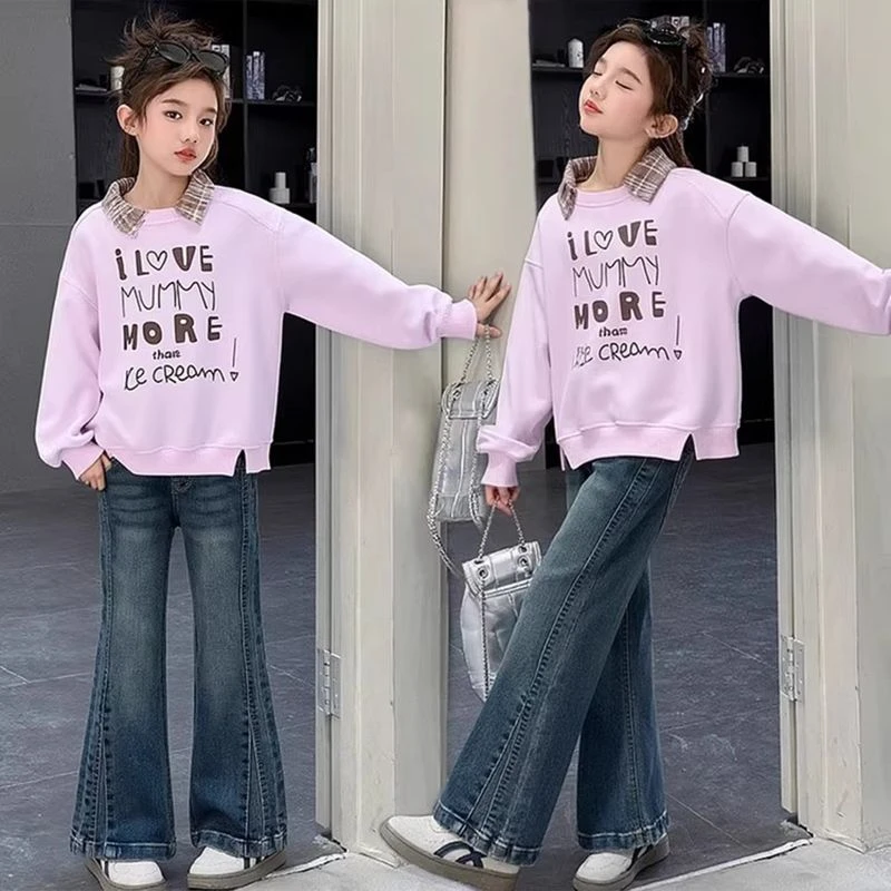 女童中大童拼色polo领卫衣时髦帅气春秋薄款长袖下开叉儿童上衣潮