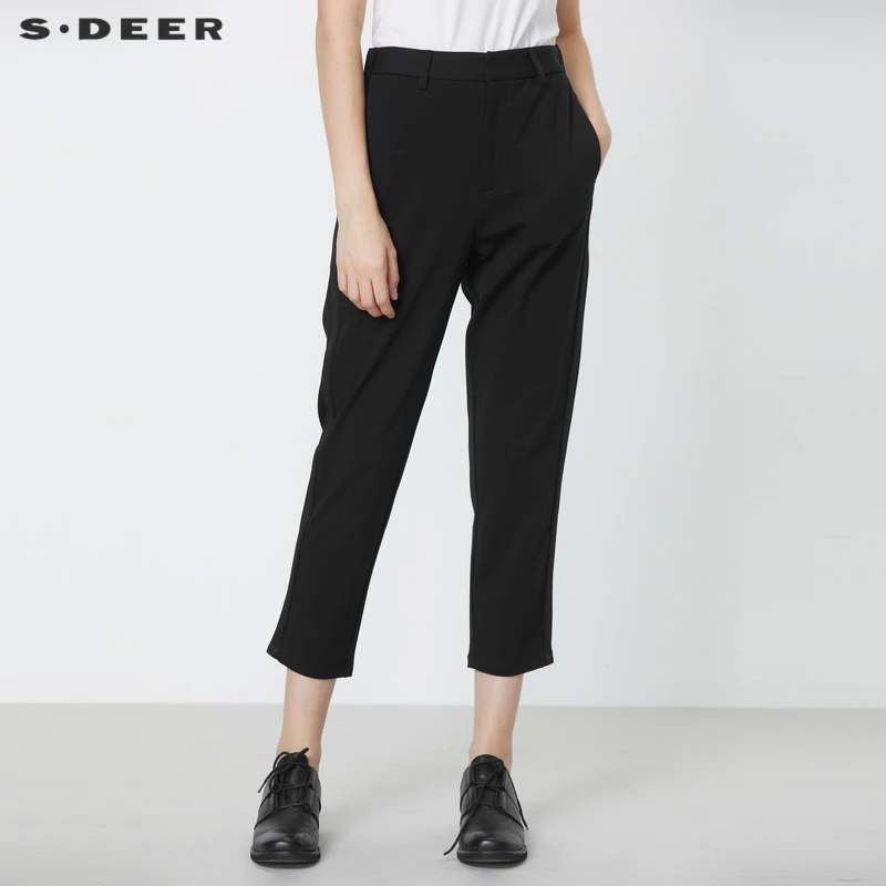 圣迪奥夏日显瘦修身宽松休闲松紧拼接插袋九分裤S21360807