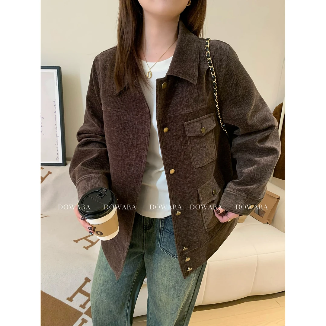 大婉酱微胖定制 韩系美拉德设计感翻领外套休闲百搭复古上衣5929D