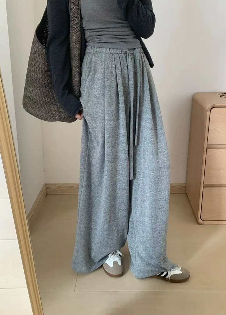 休闲阔腿裤休闲裤长裤灰色直筒慵懒风常规