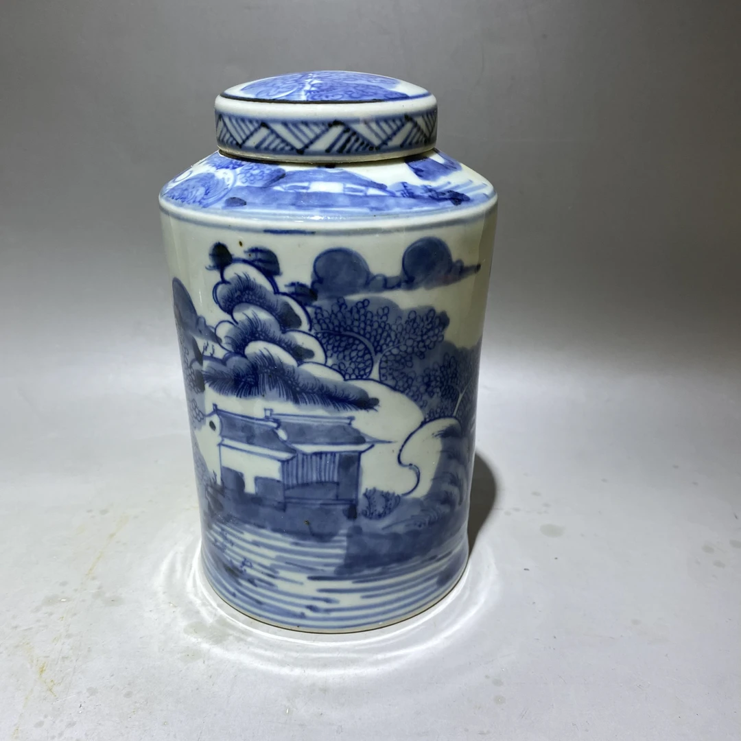 青花山水纹茶叶罐#749#