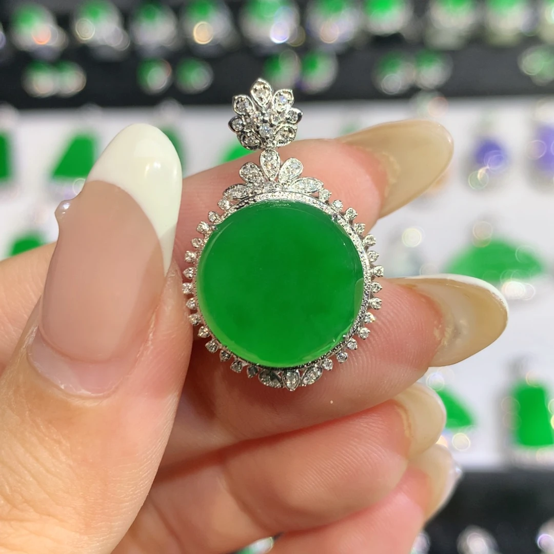翡翠18K金镶嵌吊坠(不含链)新货