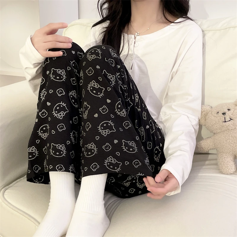 云朵棉睡裤女春秋新款可爱Kitty猫卡通遛弯裤宽松可外穿女家居裤