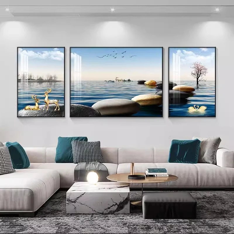 客厅钻石画2025年新款石来运转大气中堂三联画手工点钻十字绣全钻