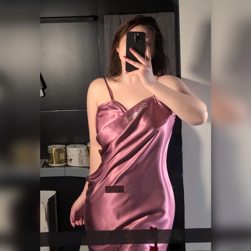 DMcc【大蜜】风情万种性感紫色微胖mm显瘦吊带浴巾裙女夏