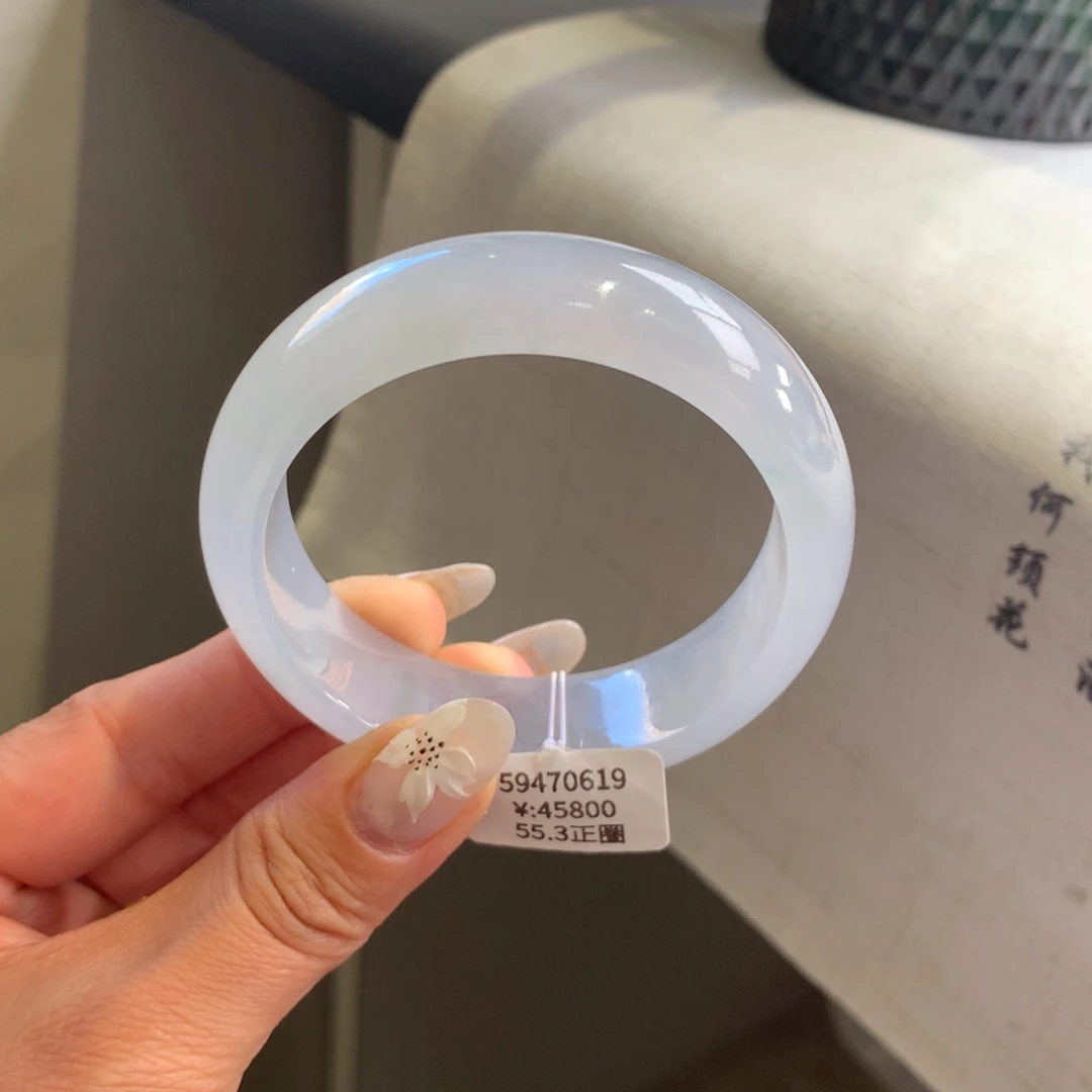 翡翠手镯未镶嵌冰晴蓝宽版大轮胎55.3正圈