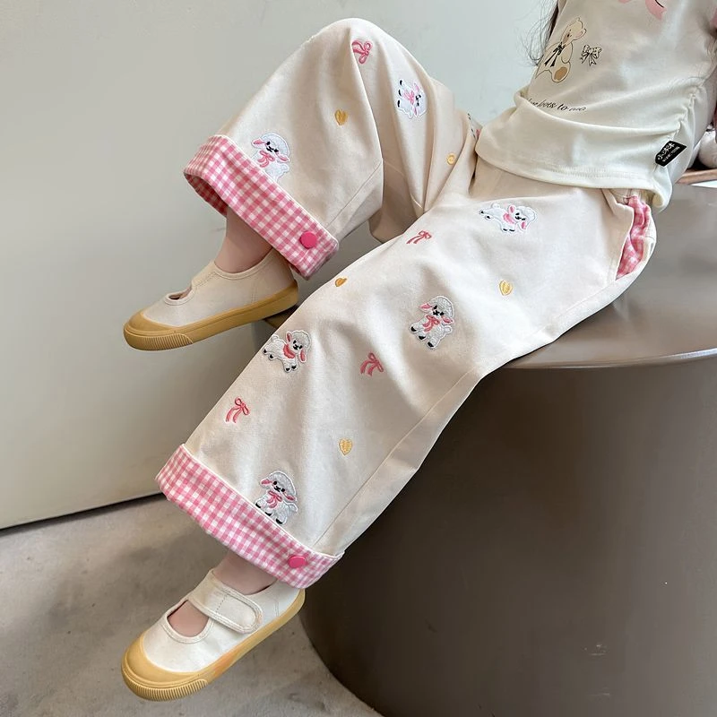 女童秋装裤子2025新品春秋款儿童韩版卡通休闲裤子洋气女宝直筒裤