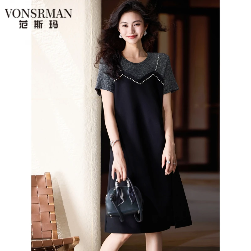 新款时尚洋派钉珠假两件洋装女大尺码宽松裙子2025年夏 VONSRMAN