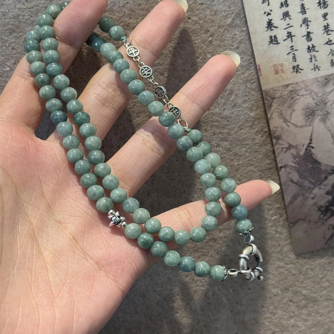 吊坠925银 N17744 翠翠圆珠福星高照平安喜乐泳圈扣银吊坠项链女