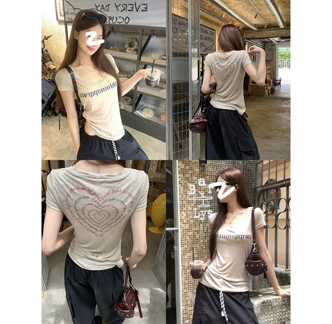 字母爱心印花短袖T恤女韩版圆领修身别致辣妹上衣潮