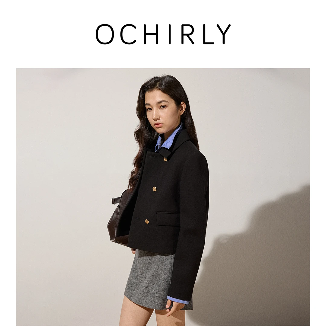 【特享折扣】欧时力 意大利精纺翻领箱型外套女金属排扣2025秋冬