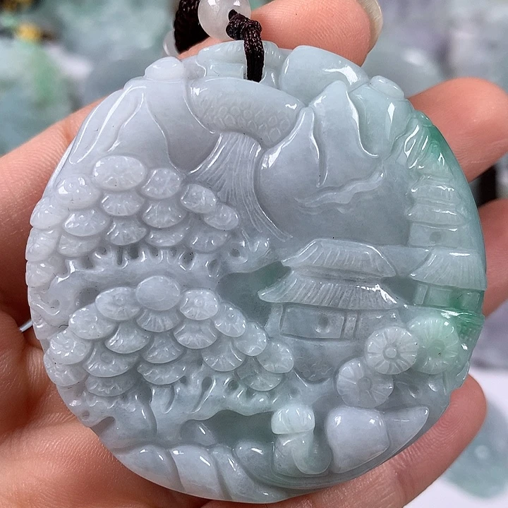 颈饰未镶嵌翡翠山水两面工艺福利