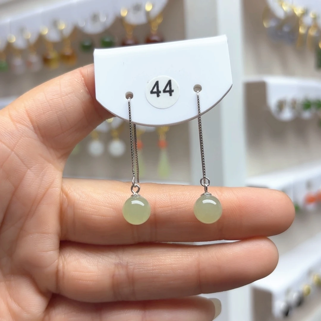 和田玉耳饰银S925镶嵌