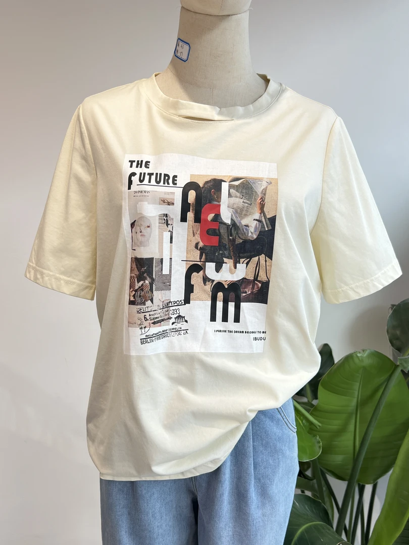 伊布D   夏季新款宽松复古短袖T恤女纯棉休闲百搭印花图案上衣