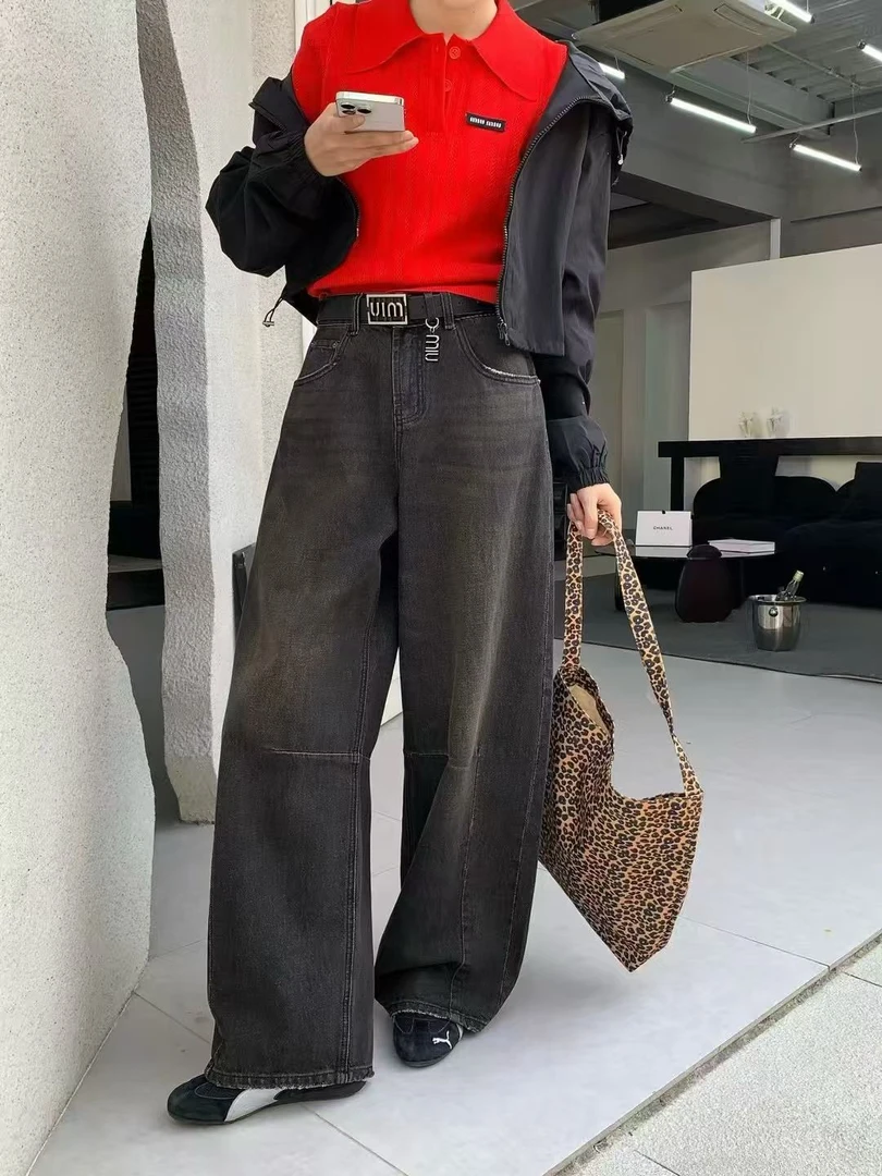 水洗阔腿牛仔裤显瘦宽松百搭时尚