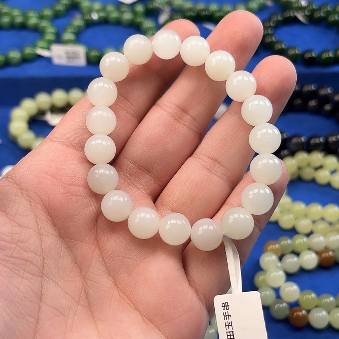 和田玉未镶嵌手链新疆于田白玉珠串