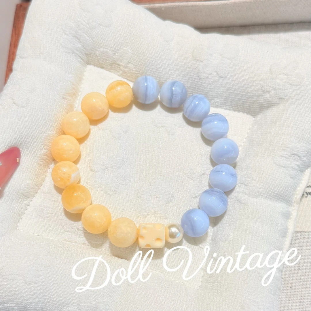 【黄油芝士】B329-蓝纹玛瑙黄方解石手串多样性发一